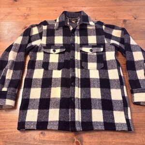 Vintage 1950's LL Bean Buffalo Plaid Wool Shacket Jacket Mens Medium Black White